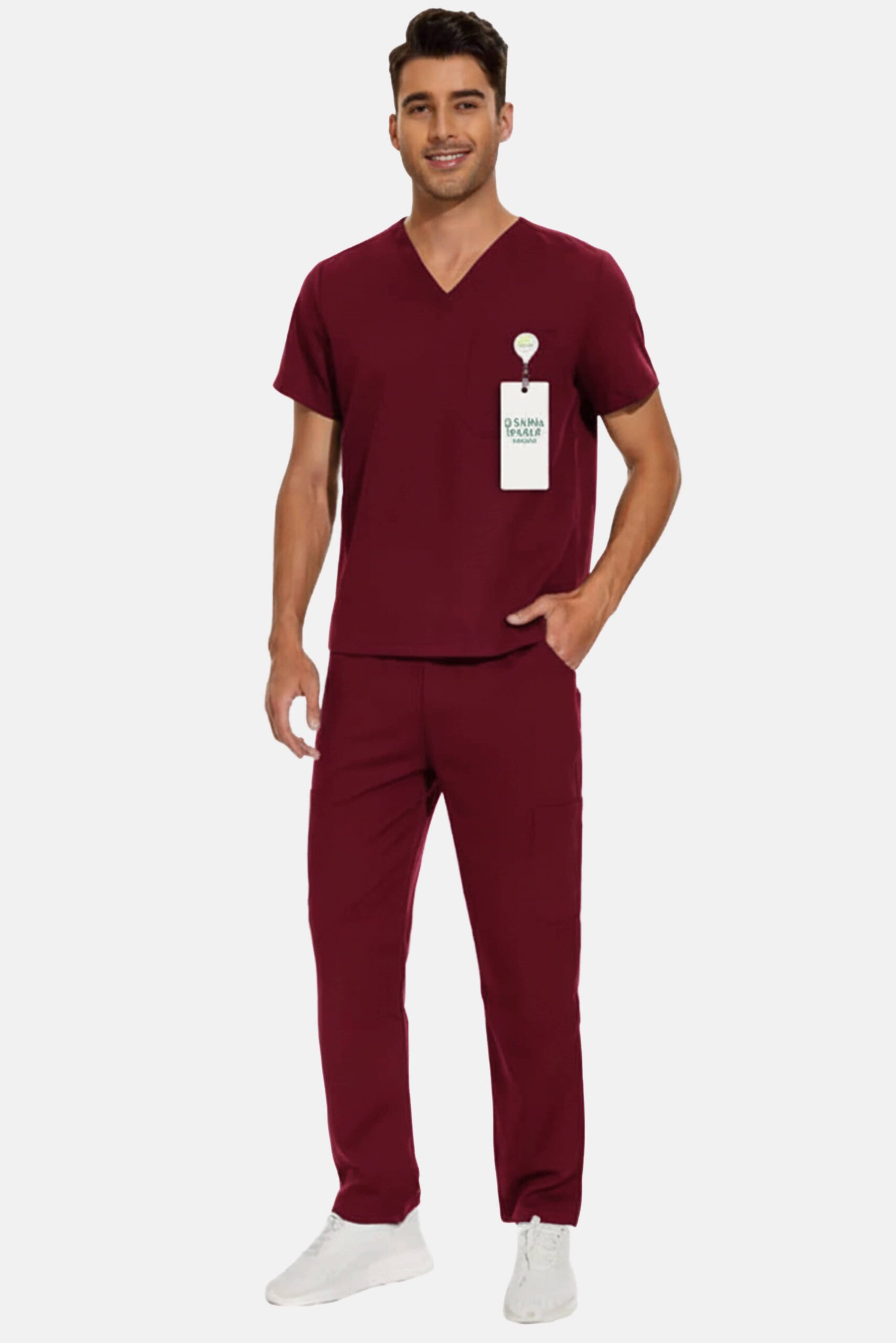 sain&sauf men’s scrubs set – v neck burgundy 01