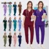 new scrubs set uniforms nurse multicolour surgical uniform pocket v neck top jogger pants for men women hospital medical clothes