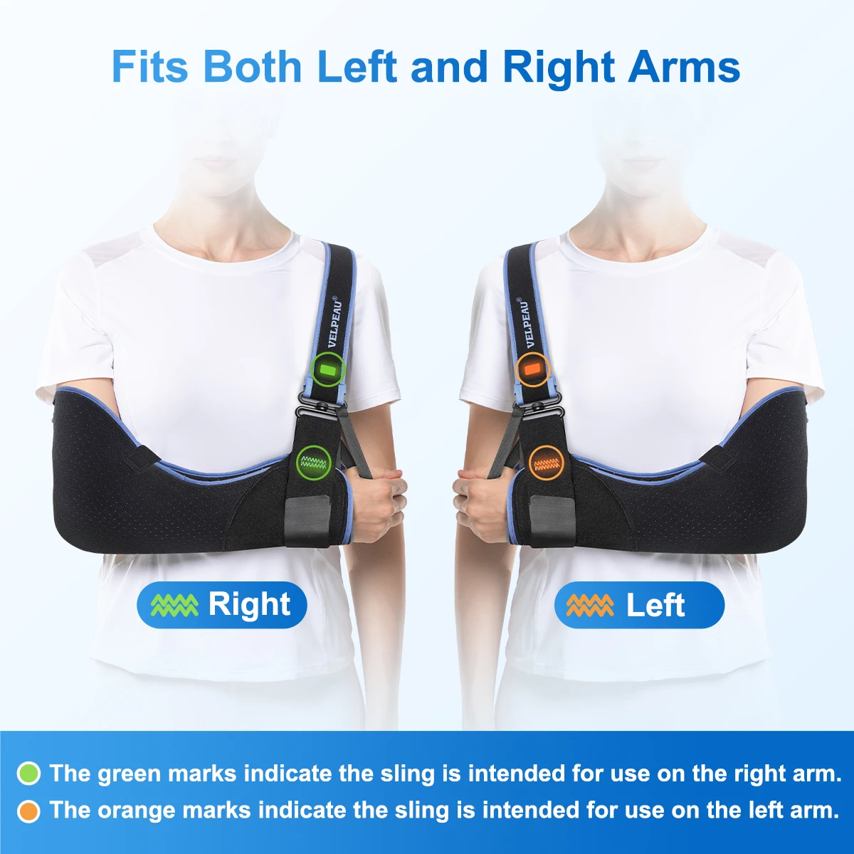 velpeau arm sling for elbow injury, fracture, dislocation medical shoulder immobilizer for sleeping, universal for both arms